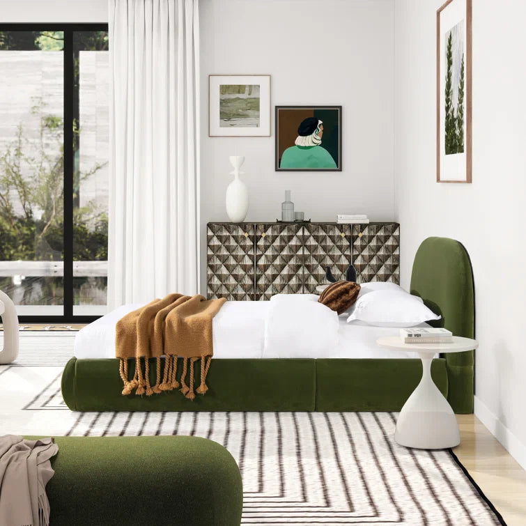 Berteal Puffy Grounded Upholstered Platform Bed, Olive Green Performance Velvet