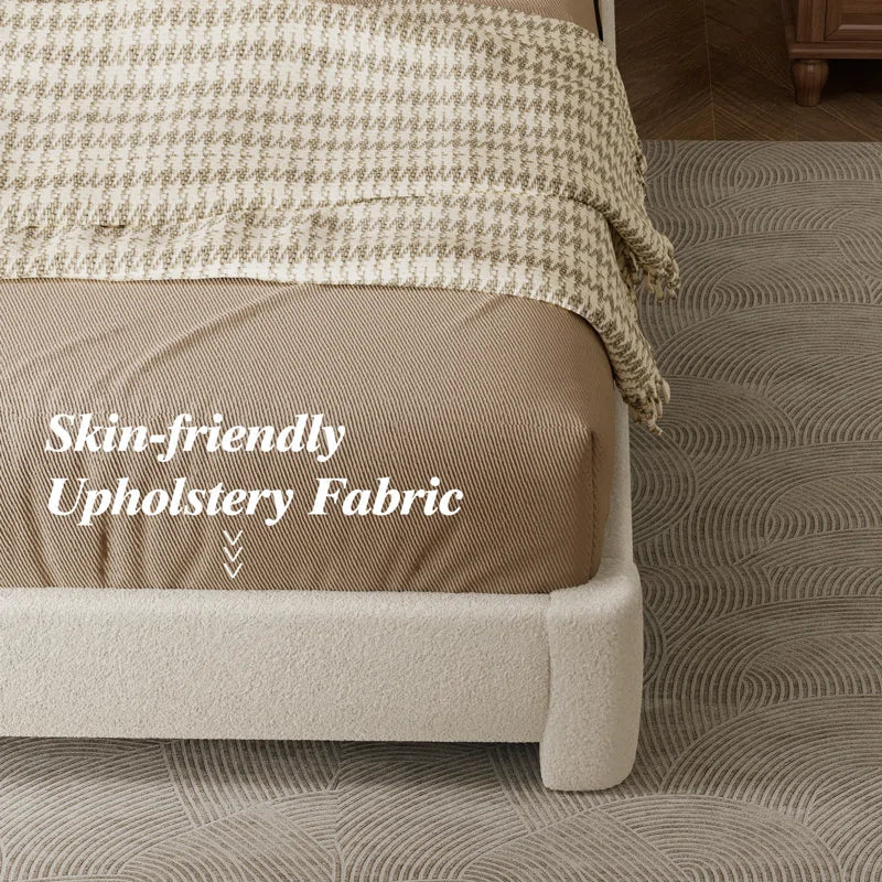 Boucle Bed Frame,Upholstered Bed Frame With Headboard, Surface Cover Soft Cloud Bed Frame Easy Assembly, No Box Spring Required