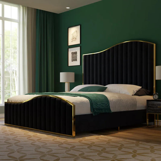 Callisburg Upholstered Bed Frame with Harp Headboard & Footboard