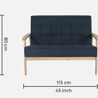Solid Wood 2 Seater Sofa in Natural & Navy Finish