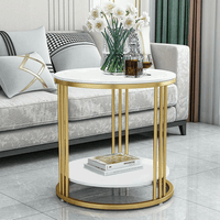 Accent Coffee Table Simple Modern Bedside Cabinet Small Round Table MDF Top Metal Table Living Room Sofa (Golden & White)
