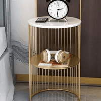 Coffee Round Accent Table for Living Room and Balcony with Metal & Engineered Wood Tabletop and Gold Coated Colour Frame -White-Gold-Jali