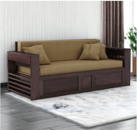 3 SEATER WALNUT SOFA CUM BED SHEESHAM WOOD  | Classics Comfort