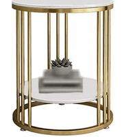 Accent Coffee Table Simple Modern Bedside Cabinet Small Round Table MDF Top Metal Table Living Room Sofa (Golden & White)