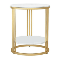 Accent Coffee Table Simple Modern Bedside Cabinet Small Round Table MDF Top Metal Table Living Room Sofa (Golden & White)