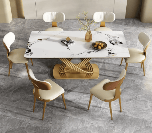 White Dinning Table For Six Person Modern Rectangular Table top