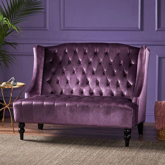 Wooden Two-seater Sofa Recessed Arm Loveseat