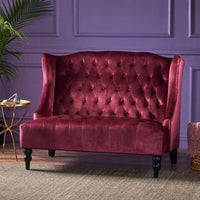 Wooden Two-seater Sofa Recessed Arm Loveseat