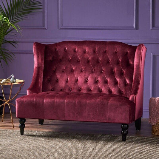 Wooden Two-seater Sofa Recessed Arm Loveseat