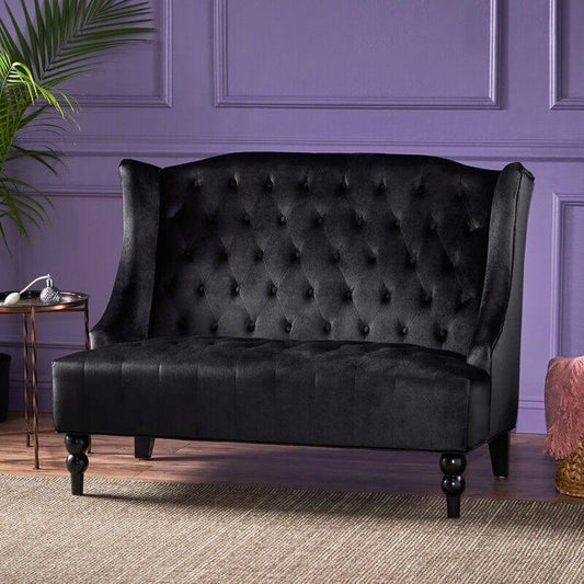 Wooden Two-seater Sofa Recessed Arm Loveseat