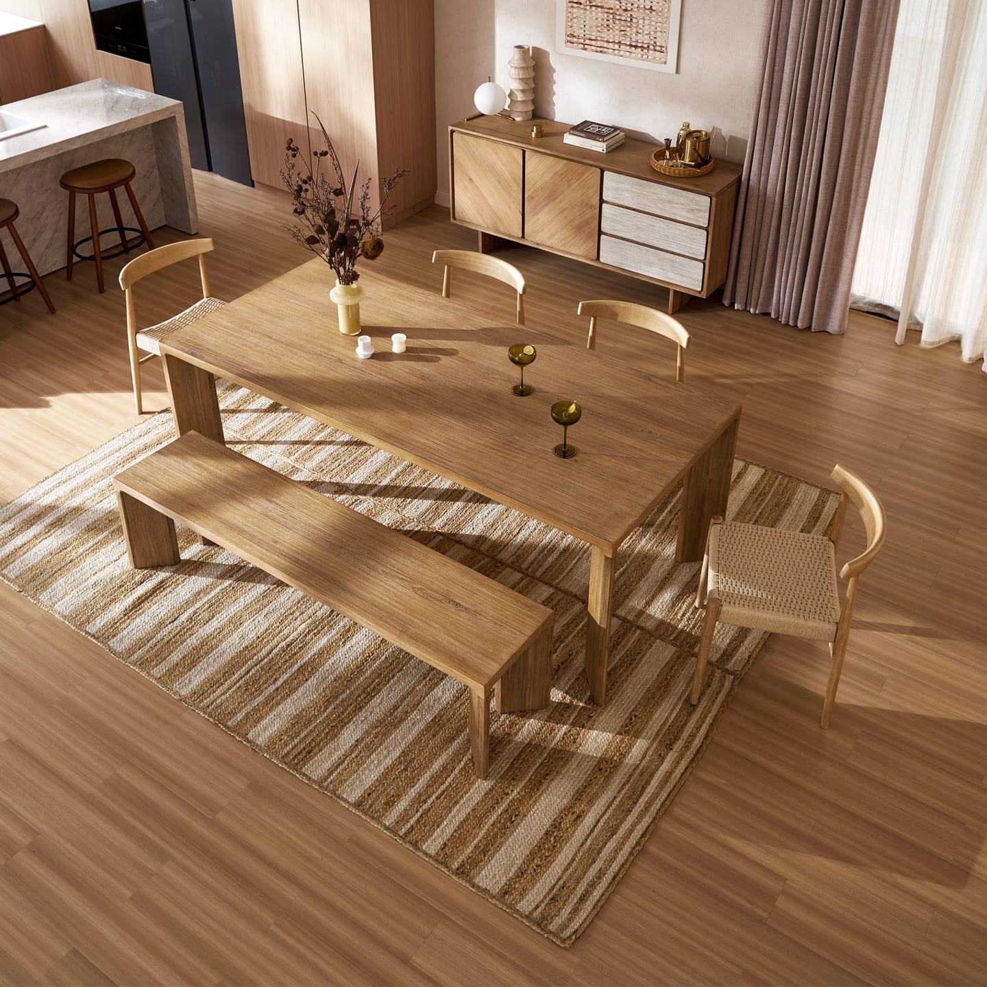 Casa Modern Rectangular Dining Table – Acacia Wood Veneer with Angled Blade Legs