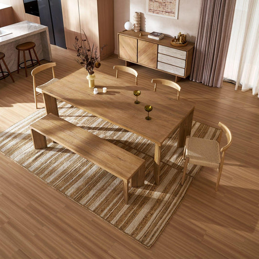 Casa Modern Rectangular Dining Table – Acacia Wood Veneer with Angled Blade Legs