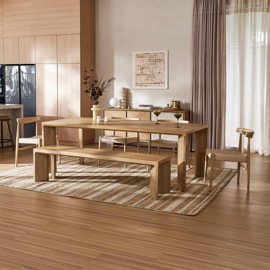 Casa Modern Rectangular Dining Table – Acacia Wood Veneer with Angled Blade Legs