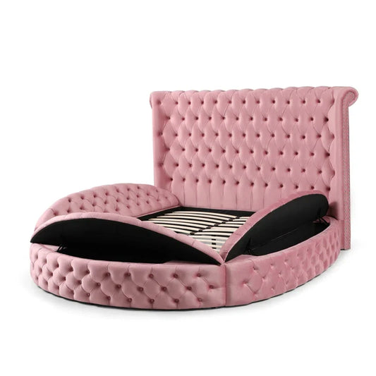 Dipansu Upholstered Velvet Round Storage bed with Wingbacks