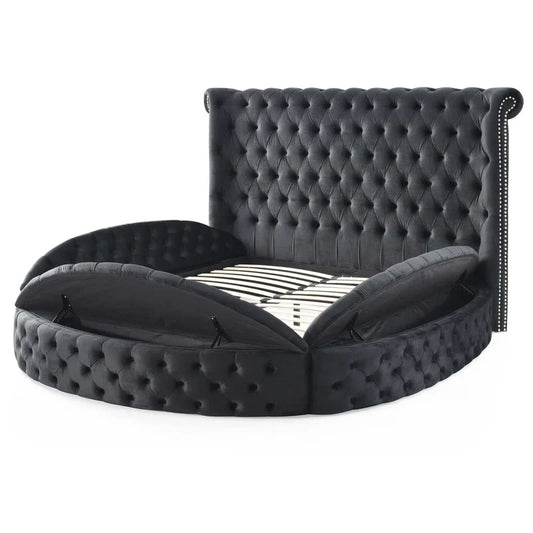 Dipansu Upholstered Velvet Round Storage bed with Wingbacks