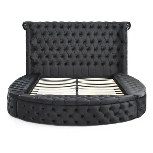 Dipansu Upholstered Velvet Round Storage bed with Wingbacks
