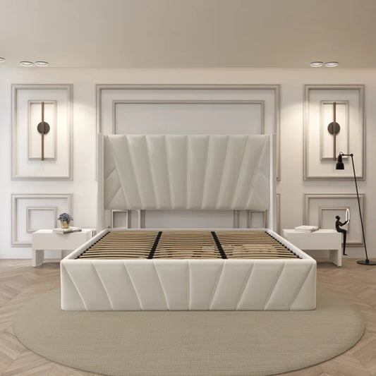 Eva Modern Soft Padded Upholstered Lift up Storage King Bed Frame with Hydrualic & Wood Slats System