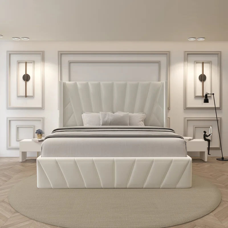 Eva Modern Soft Padded Upholstered Lift up Storage King Bed Frame with Hydrualic & Wood Slats System