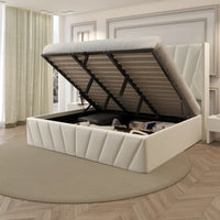 Eva Modern Soft Padded Upholstered Lift up Storage King Bed Frame with Hydrualic & Wood Slats System