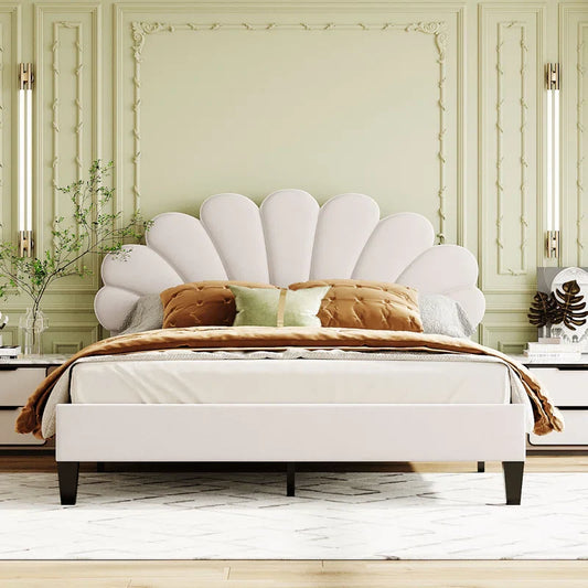 Feehley Upholstered Platform Bed with Flower Pattern Velvet Headboard
