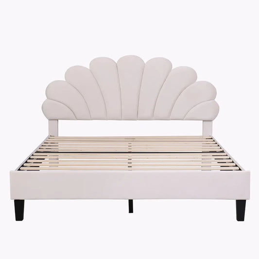 Feehley Upholstered Platform Bed with Flower Pattern Velvet Headboard