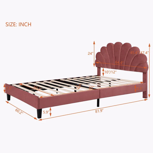 Feehley Upholstered Platform Bed with Flower Pattern Velvet Headboard