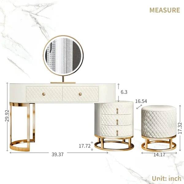 Acodaiuy Vanity Desk | Makeup Vanity Desk White Vanity Table Dressing Table with Drawers Vanity Desk with Mirror & with Lights Makeup Table for Bedroom Bathroom - White