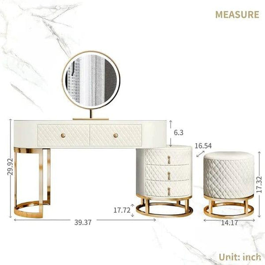 Acodaiuy Vanity Desk | Makeup Vanity Desk White Vanity Table Dressing Table with Drawers Vanity Desk with Mirror & with Lights Makeup Table for Bedroom Bathroom - White