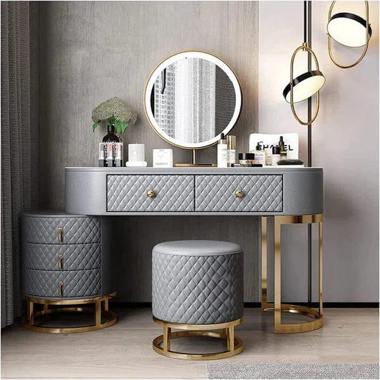 Acodaiuy Vanity Desk | Makeup Vanity Desk White Vanity Table Dressing Table with Drawers Vanity Desk with Mirror & with Lights Makeup Table for Bedroom Bathroom - White