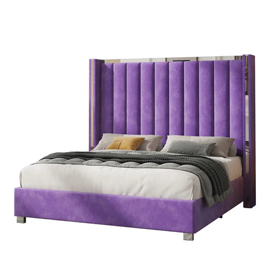 Gerasim Bed Frame with 58" Tall Headboard, Velvet Upholstered Platform Bed