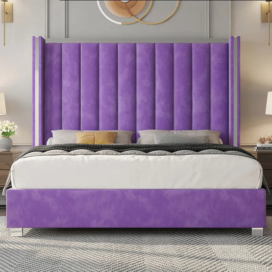 Gerasim Bed Frame with 58" Tall Headboard, Velvet Upholstered Platform Bed