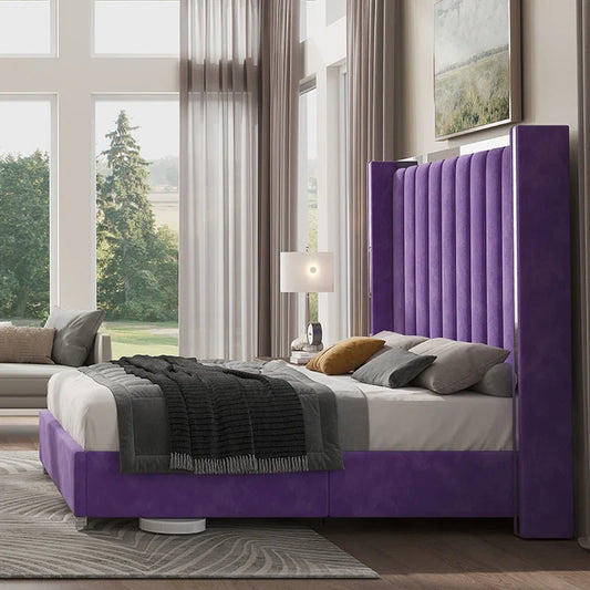 Gerasim Bed Frame with 58" Tall Headboard, Velvet Upholstered Platform Bed