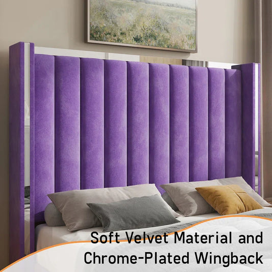 Gerasim Bed Frame with 58" Tall Headboard, Velvet Upholstered Platform Bed