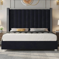 Gerasim Bed Frame with 58" Tall Headboard, Velvet Upholstered Platform Bed