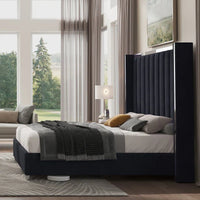 Gerasim Bed Frame with 58" Tall Headboard, Velvet Upholstered Platform Bed