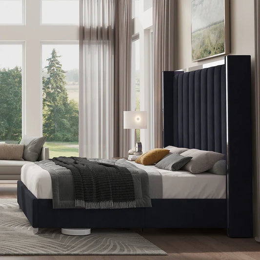 Gerasim Bed Frame with 58" Tall Headboard, Velvet Upholstered Platform Bed