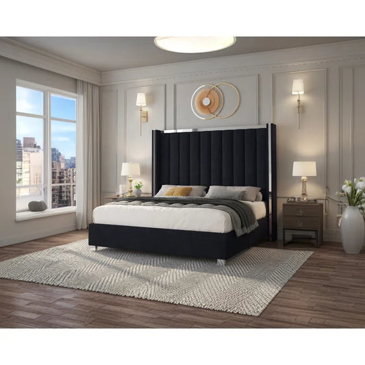 Gerasim Bed Frame with 58" Tall Headboard, Velvet Upholstered Platform Bed