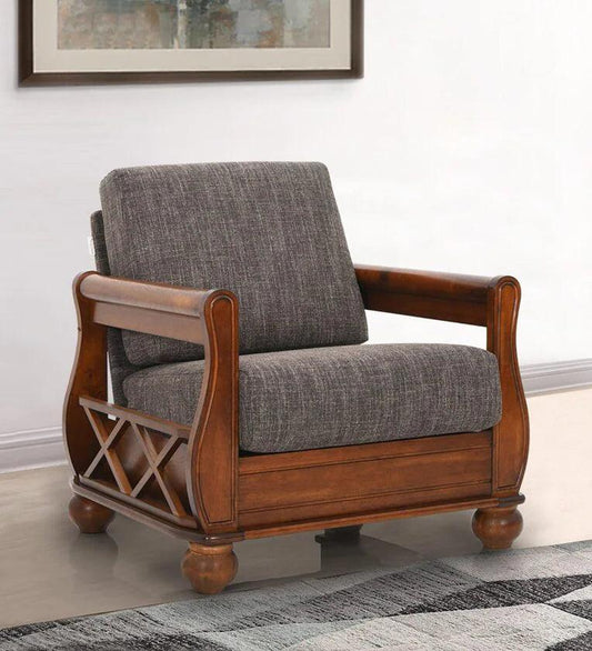 Solid Wood 1 Seater Sofa in Brown Colour