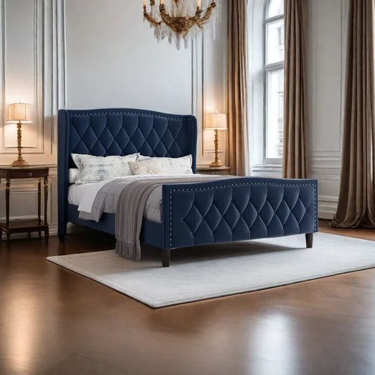 Kailiah Upholstered Metal Wingback Bed