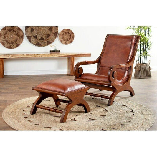 Teak Wood Armchair  Lounge Chair with Ottoman