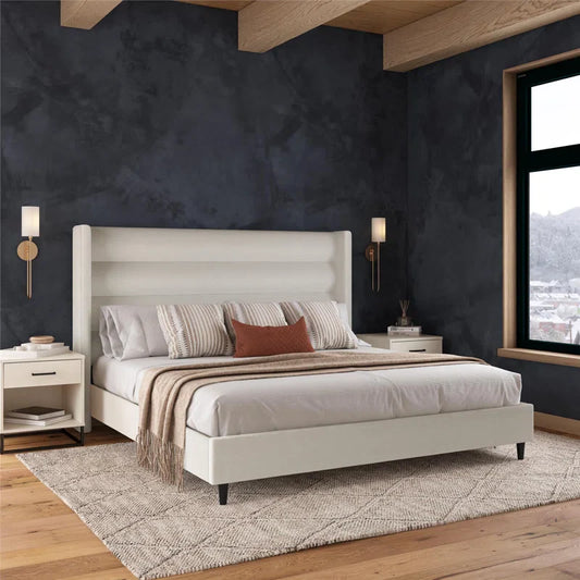 Louis King Upholstered Wingback Bed
