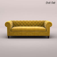 MAHARAJA FABRIC 3 SEATER SOFA (VELVET, MUSTARD YELLOW)