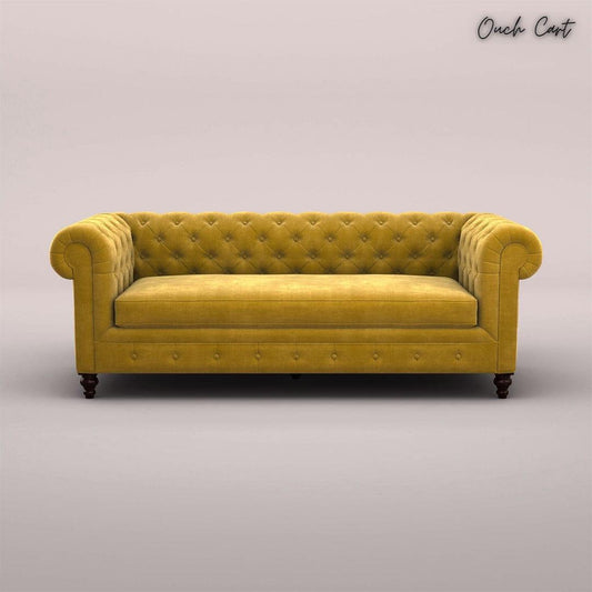 MAHARAJA FABRIC 3 SEATER SOFA (VELVET, MUSTARD YELLOW)