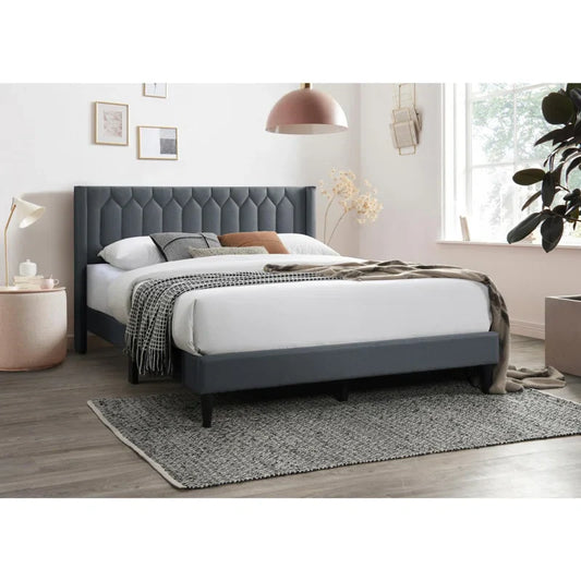 Modern Diamond Charcoal Burlap Headboard Bed