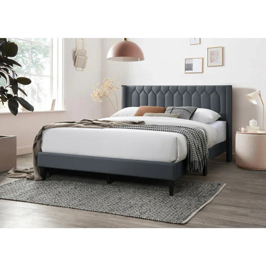 Modern Diamond Charcoal Burlap Headboard Bed