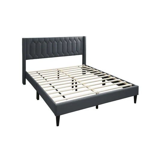 Modern Diamond Charcoal Burlap Headboard Bed