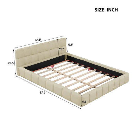 Queen Size Upholstered Platform Bed With Thick Fabric, Grounded Bed With Solid Frame
