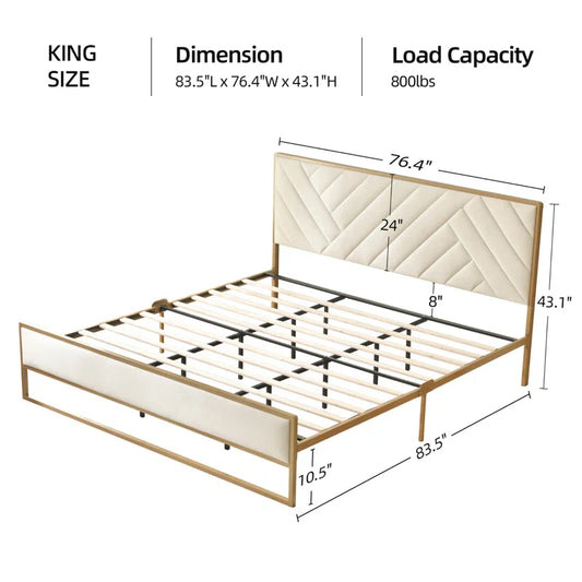 Sheila Upholstered Platform Bed with Velvet Tufted Headboard