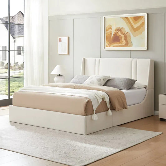 Upholstered Gas Lift Storage Bed Frame, Wingback Design, Spacious Under-Bed Storage, Sturdy Metal Frame, Easy Assembly, Ideal for Modern Bedrooms