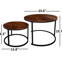 Round Nesting Coffee Table Modern Nesting Side Set of 2 End Table for Living Room Balcony Garden